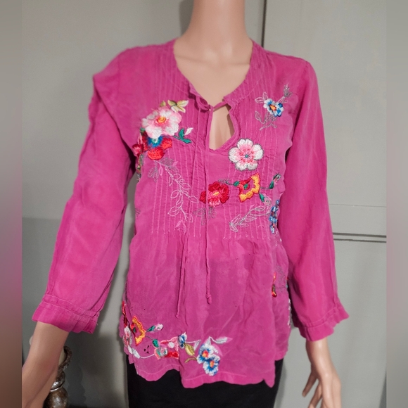 JOHNNY WAS Embroidered cupro rayon Boho Top.Project / Repurpose Piece. - Picture 5 of 16
